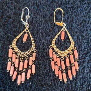 2.5'' Lucas Lameth Natural Skin Pink Coral 925 Sterling Silver Dangle Earrings